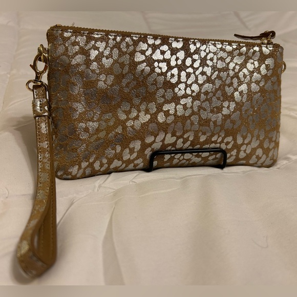 LODIS Suede & Leather Convertible Crossbody Silver and Gold Leopard Prin… - Picture 5 of 11
